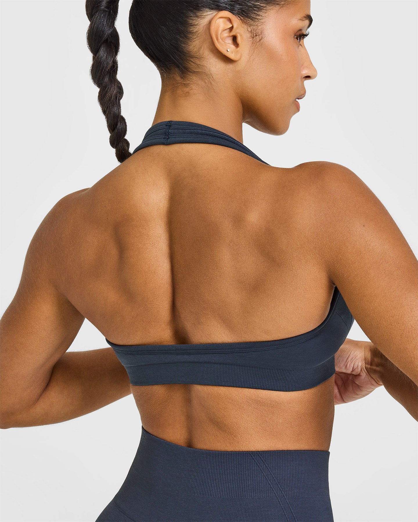 Effortless Seamless Halter Neck Sports Bra | True Blue
