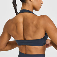 Effortless Seamless Halter Neck Sports Bra | True Blue