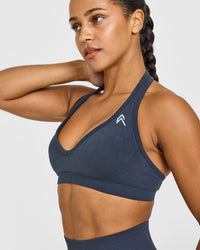 Effortless Seamless Halter Neck Sports Bra | True Blue