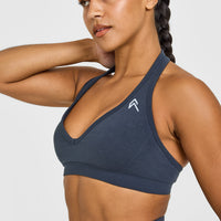 Effortless Seamless Halter Neck Sports Bra | True Blue