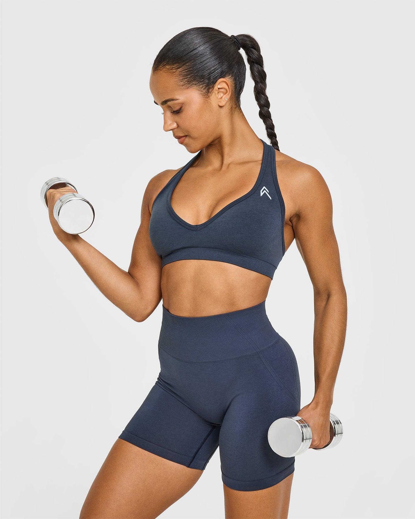 Effortless Seamless Halter Neck Sports Bra | True Blue