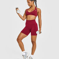Effortless Seamless Shorts with White Logo | Claret Red