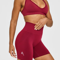 Effortless Seamless Shorts with White Logo | Claret Red
