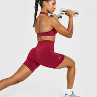 Effortless Seamless Shorts with White Logo | Claret Red