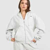 Foundations Zip Through Hoodie | Light Grey Marl