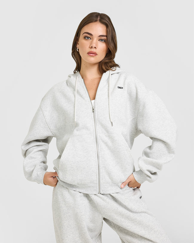 Foundations Zip Through Hoodie | Light Grey Marl