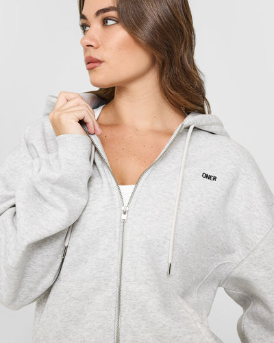 Foundations Zip Through Hoodie | Light Grey Marl