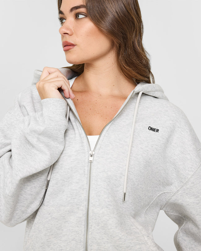 Foundations Zip Through Hoodie | Light Grey Marl