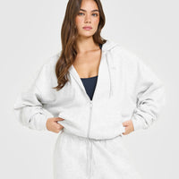 Mid Weight Relaxed Zip Through Hoodie | Light Grey Marl