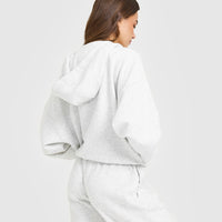 Mid Weight Relaxed Zip Through Hoodie | Light Grey Marl