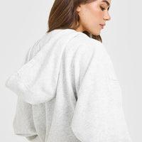 Mid Weight Relaxed Zip Through Hoodie | Light Grey Marl