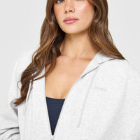 Mid Weight Relaxed Zip Through Hoodie | Light Grey Marl