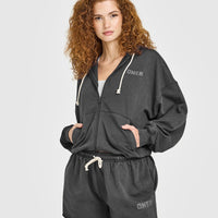 Raw Lounge Oversized Zip Hoodie | Washed Black