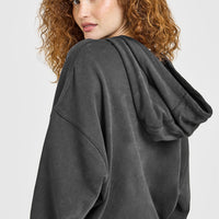 Raw Lounge Oversized Zip Hoodie | Washed Black