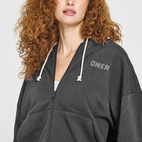 Raw Lounge Oversized Zip Hoodie | Washed Black