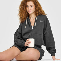 Raw Lounge Oversized Zip Hoodie | Washed Black