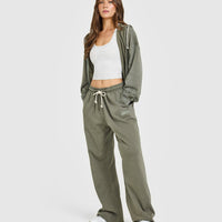 Raw Lounge Wide Leg Joggers | Washed Alpine Green