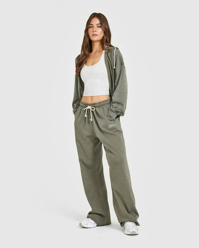 Raw Lounge Wide Leg Joggers | Washed Alpine Green