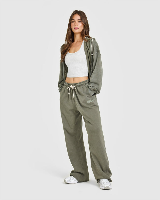 Raw Lounge Wide Leg Joggers | Washed Alpine Green