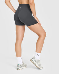 SoftMotion™ High Waisted Shorts 6" with White Logo | Coal