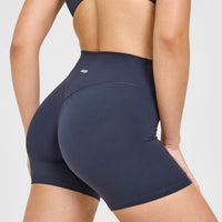 SoftMotion™ High Waisted Shorts 6" with White Logo | True Blue