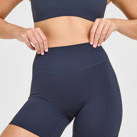 SoftMotion™ High Waisted Shorts 6" with White Logo | True Blue