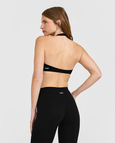 SoftMotion™ Minimal Halter Neck Bralette | Black