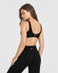 SoftMotion™ Scoop Back Bralette with White Logo | Black
