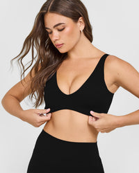 SoftMotion™ Scoop Back Bralette with White Logo | Black