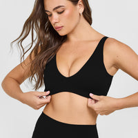 SoftMotion™ Scoop Back Bralette with White Logo | Black