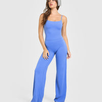 SoftMotion™ Straight Leg Bottoms with White Logo | Glaucous Blue