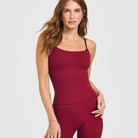 SoftMotion™ Strappy Vest with Built in Bra Shelf with White Logo | Ruby Red