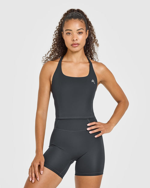 Oner Modal Timeless Square Neck Mid Vest with White Logo | Coal