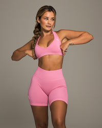 Effortless Seamless Halter Neck Sports Bra | Peony Pink