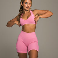 Effortless Seamless Halter Neck Sports Bra | Peony Pink