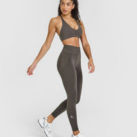 Effortless Seamless Leggings with White Logo | Deep Taupe