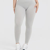 Effortless Seamless Leggings with White Logo | Light Grey Marl