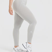 Effortless Seamless Leggings with White Logo | Light Grey Marl