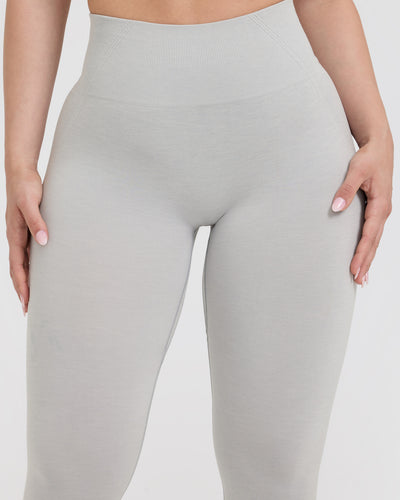 Effortless Seamless Leggings with White Logo | Light Grey Marl