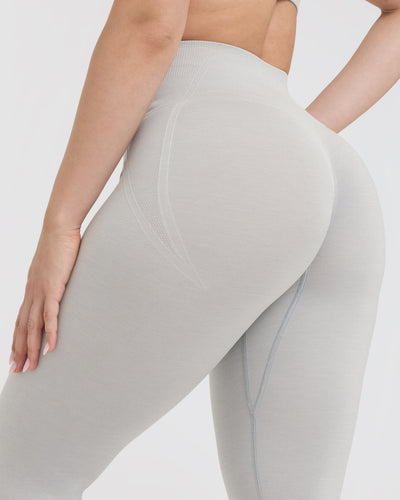 Effortless Seamless Leggings with White Logo | Light Grey Marl
