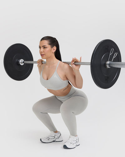 Effortless Seamless Leggings with White Logo | Light Grey Marl
