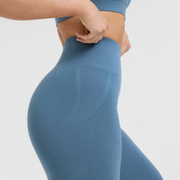 Effortless Seamless Leggings with White Logo | Moonstone Blue