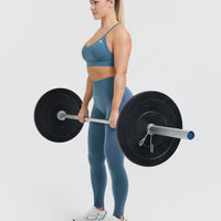 Effortless Seamless Leggings with White Logo | Moonstone Blue