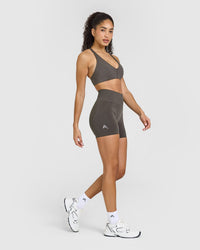 Effortless Seamless Shorts with White Logo | Deep Taupe