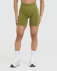 Effortless Seamless Shorts with White Logo | Olive Green