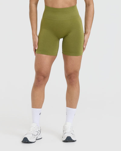 Effortless Seamless Shorts with White Logo | Olive Green