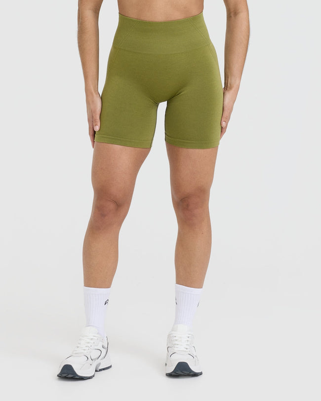 Effortless Seamless Shorts with White Logo | Olive Green