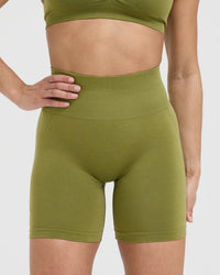 Effortless Seamless Shorts with White Logo | Olive Green