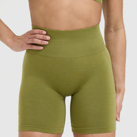 Effortless Seamless Shorts with White Logo | Olive Green