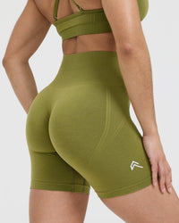 Effortless Seamless Shorts with White Logo | Olive Green